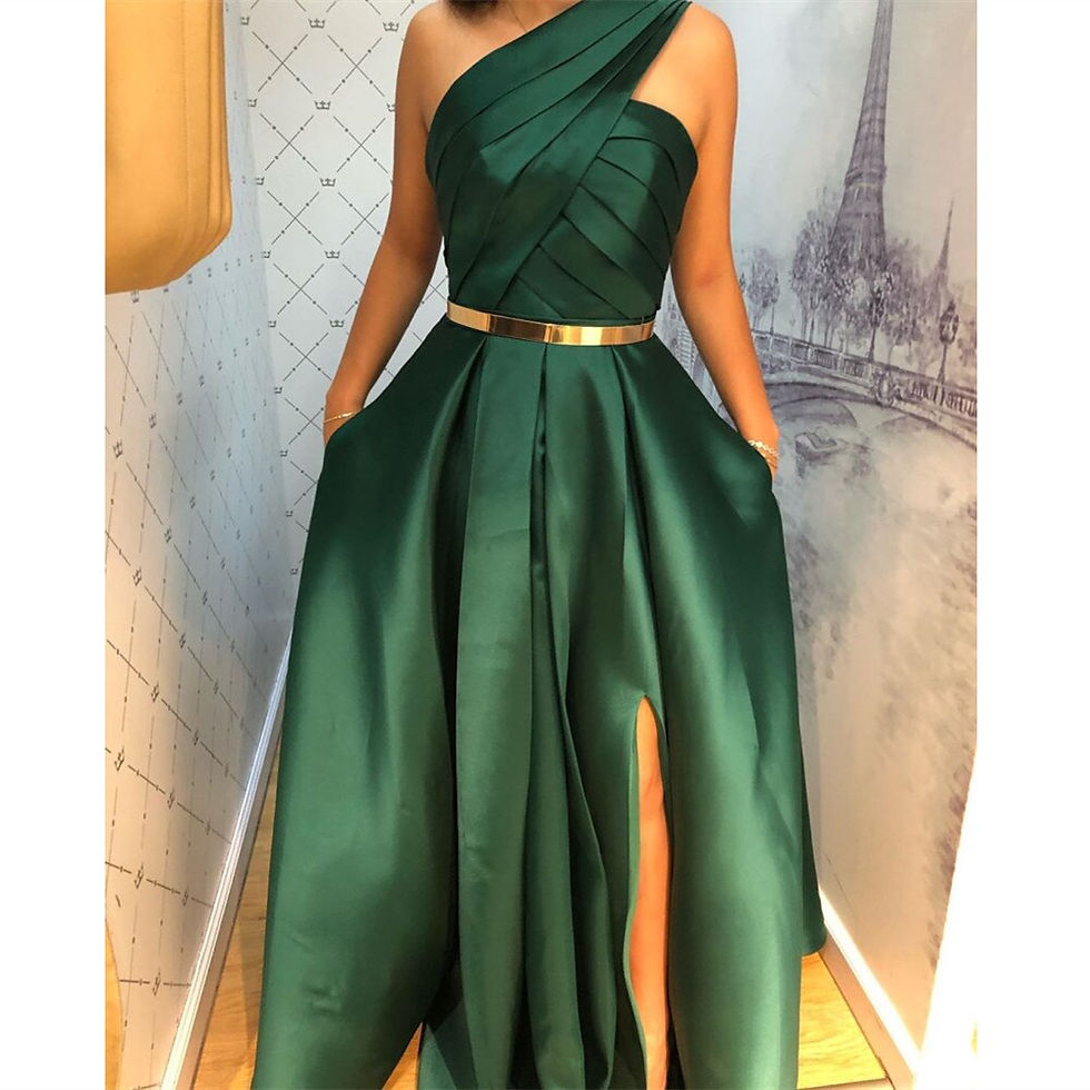 Green A-Line Floor Length Long Formal Evening Dresses Satin