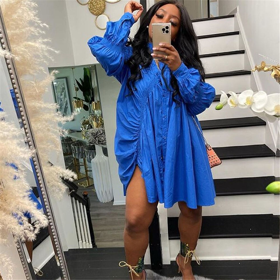 Long Sleeve Women Button Up Ruched Blouse dress Oversize