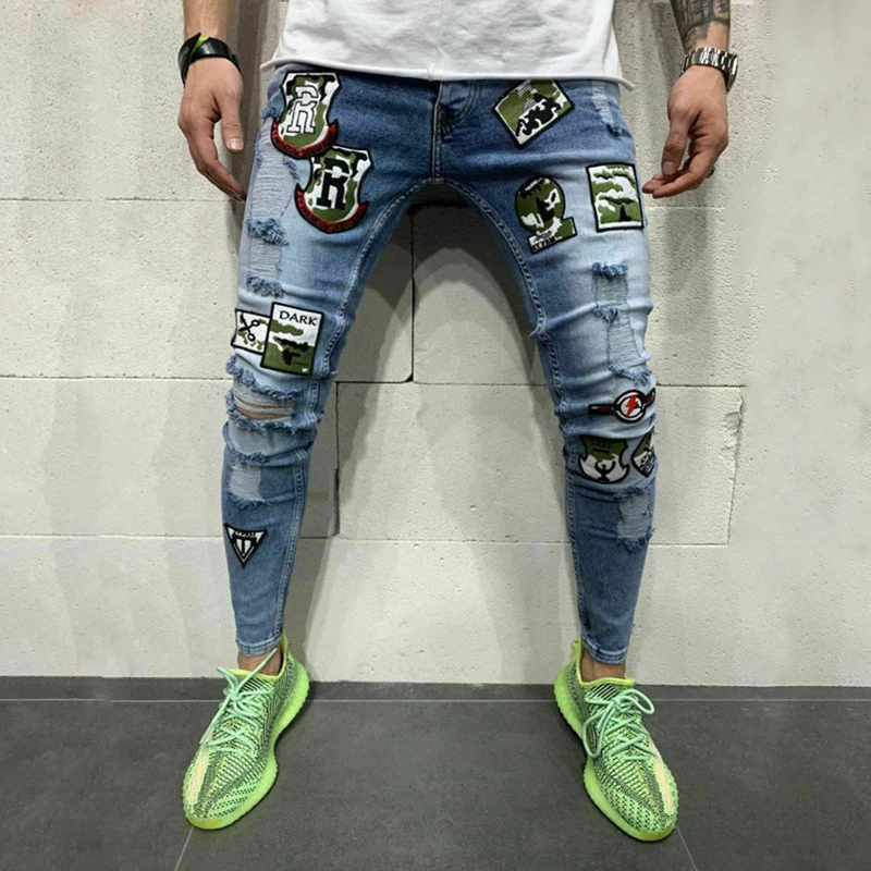 Men's Hip-Hop Skinny Motorcycle Jeans Zip Design