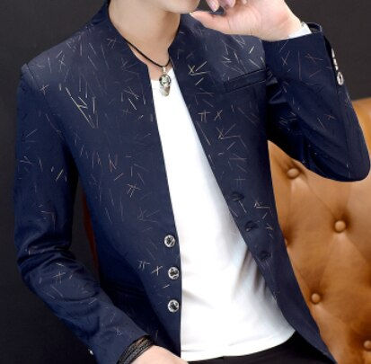 collar blazers youth handsome trend Slim print blazers 5XL 6XL