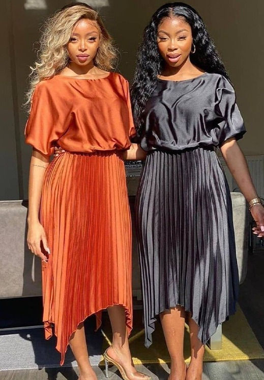 Short Sleeve Satin Ladies Ruched Solid Color Party Dresses Pleated Elegant