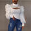 Thumbnail: Hollow Out Blouse Tops Puff Sleeve Turtleneck Women Fashion 
