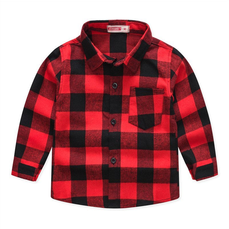 Boys Long Sleeve Classic Plaid Lapel Shirts