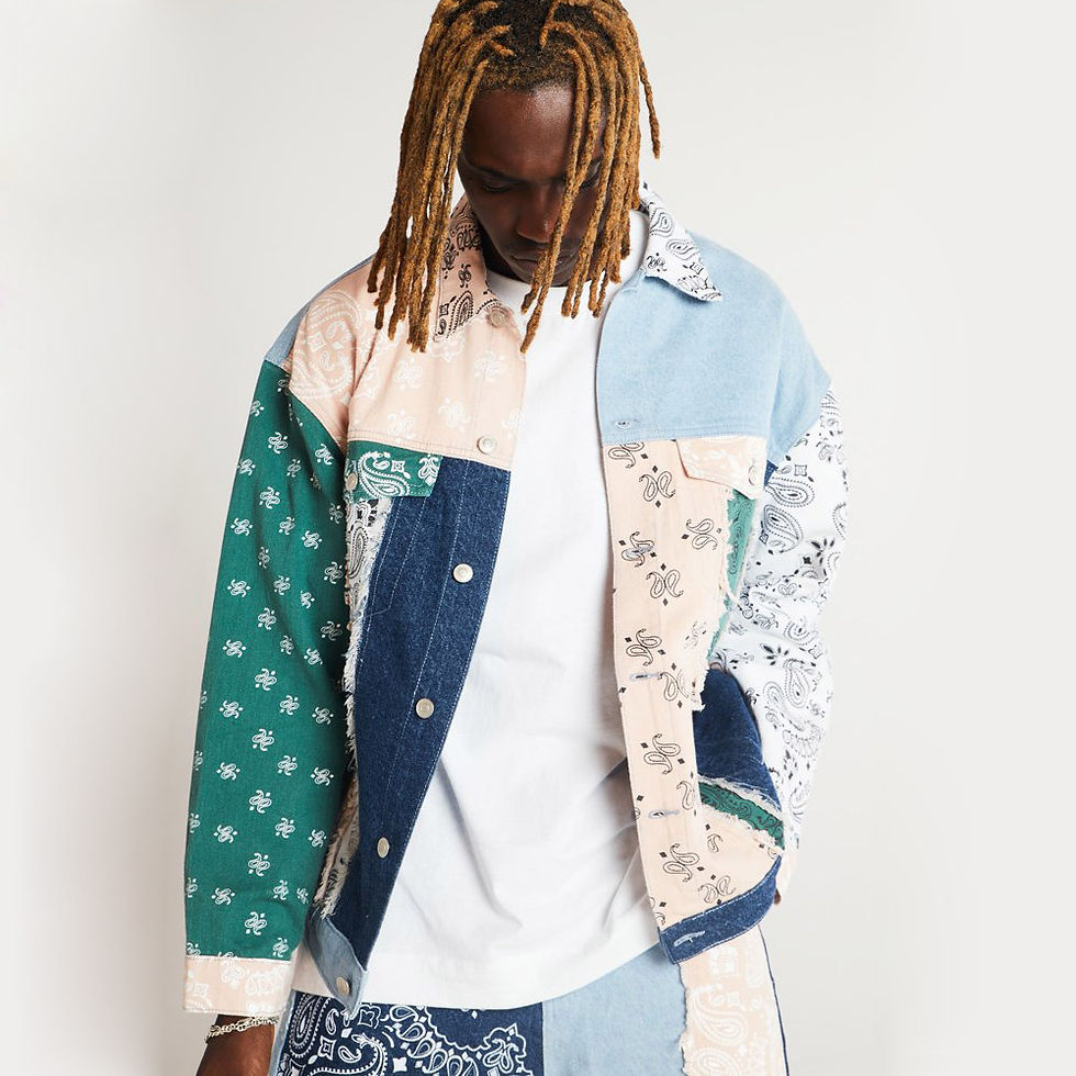 Patchwork Paisley Print Denim Jacket jeans jacket for men clothes