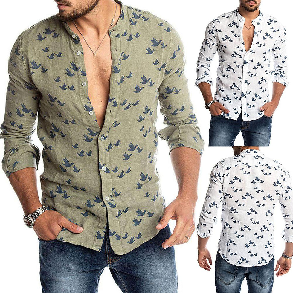 Men Pigeon Print Buttons Long Sleeve Fashion Pure Shirt Linen