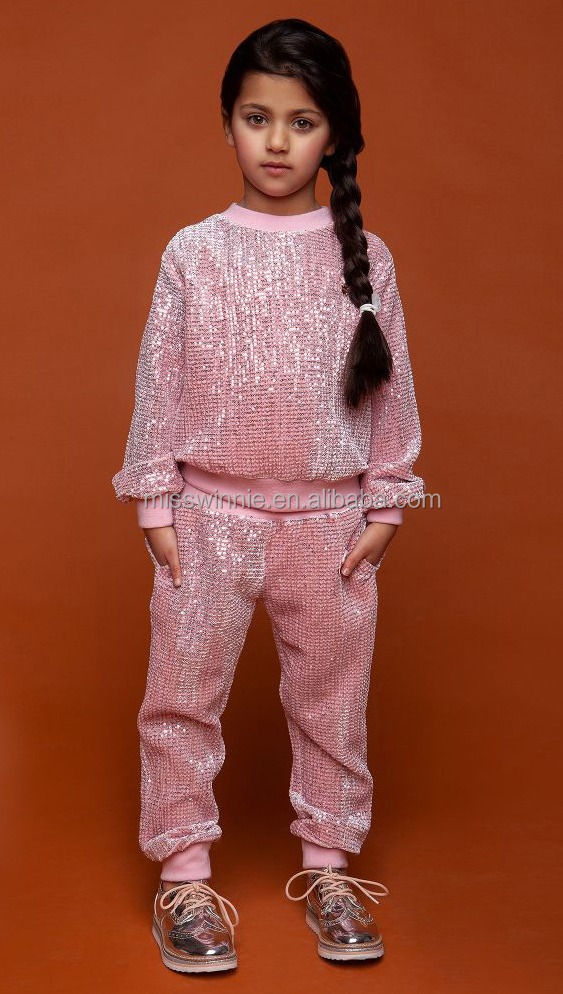 fashion pink sequin two piece jogger tracksuit set
