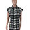 Thumbnail: Single Button Sleeveless  Side Bandage Cardigan Plaid Blouse Shirts 
