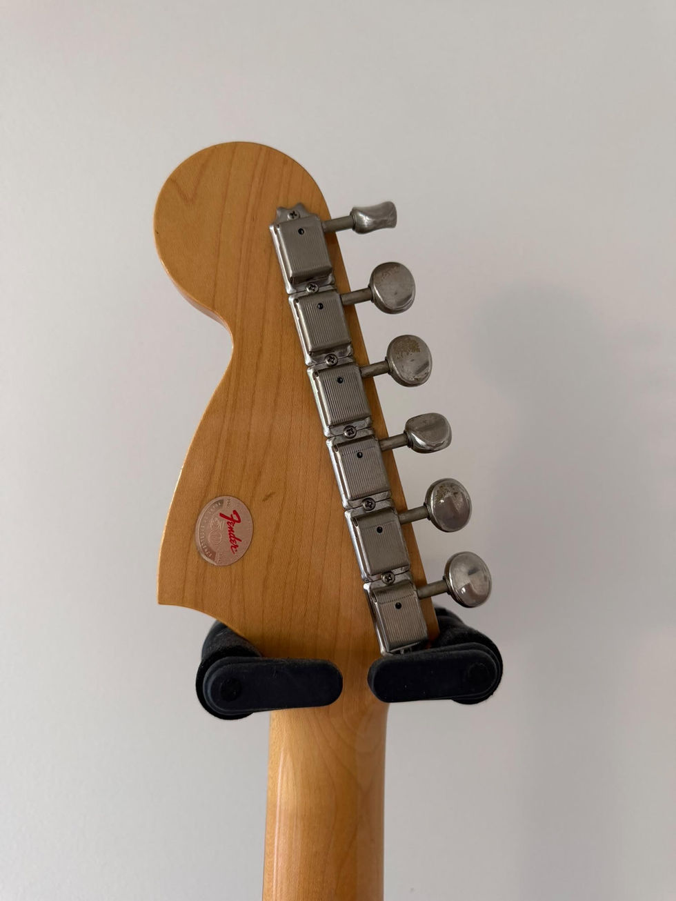 Back view of Fender Kurt Cobain Jag-Stang - Fiesta Red headstock
