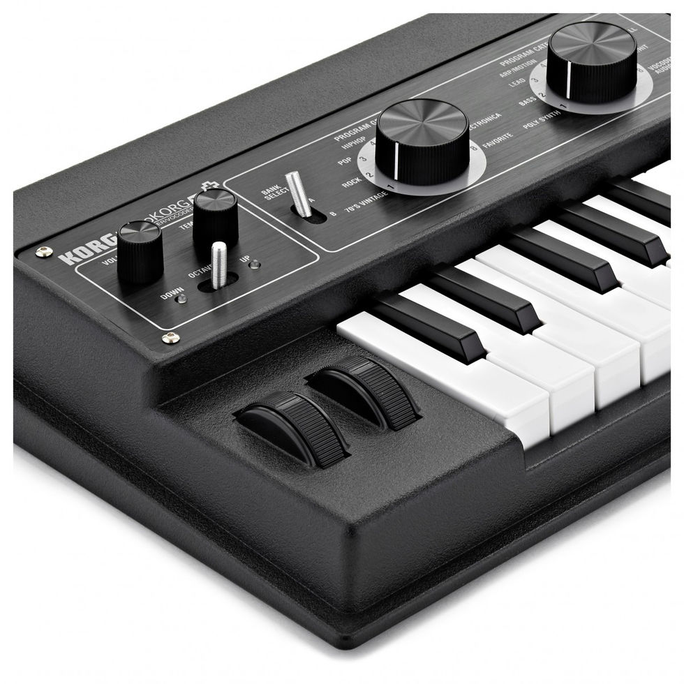 Image of Korg microKORG XL+ Synthesizer and Vocoder top front angled view left side detail