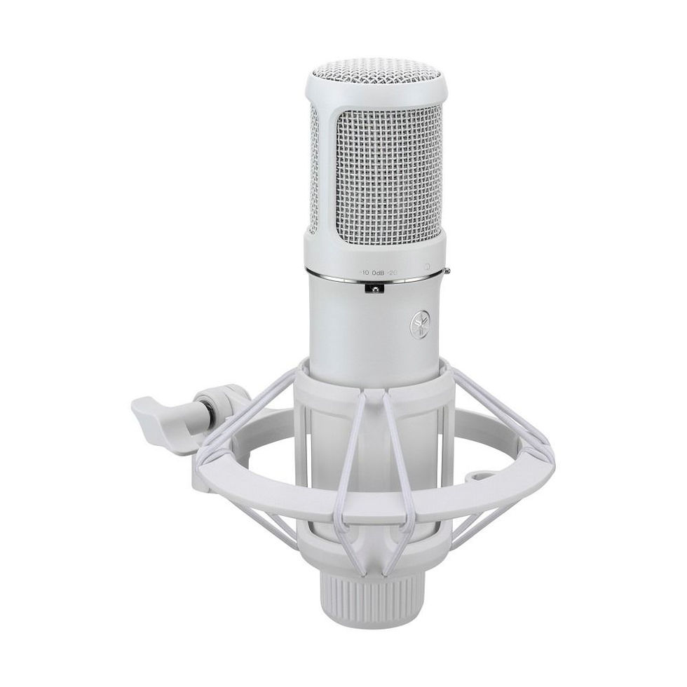 Image of Yamaha YCM705 Large Diaphragm Condenser Microphone - White front and side angled view in cradle