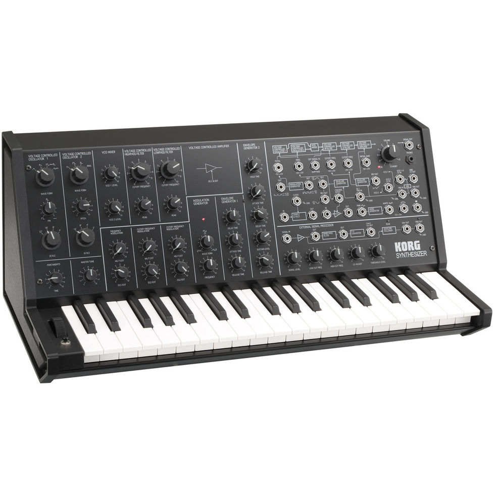 Image of Korg MS-20 Mini Synthesizer front view at slight angle