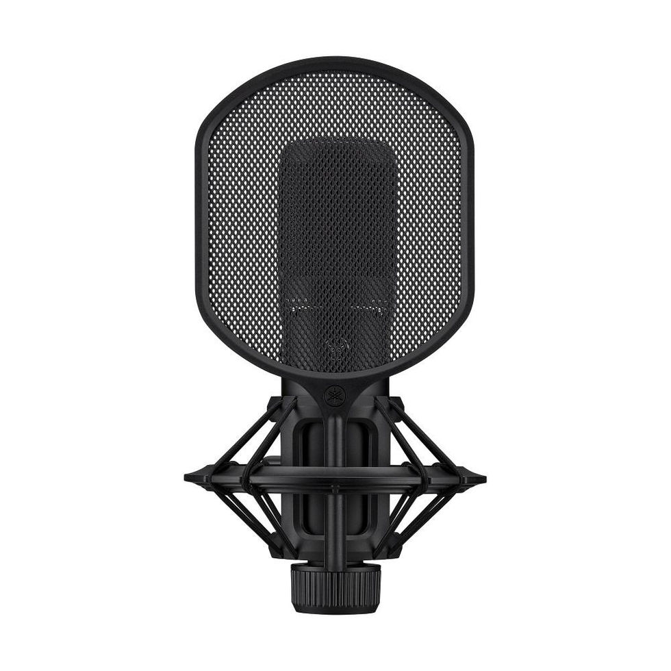 Image of Yamaha YCM705 Large Diaphragm Condenser Microphone - Black front view with pop shield