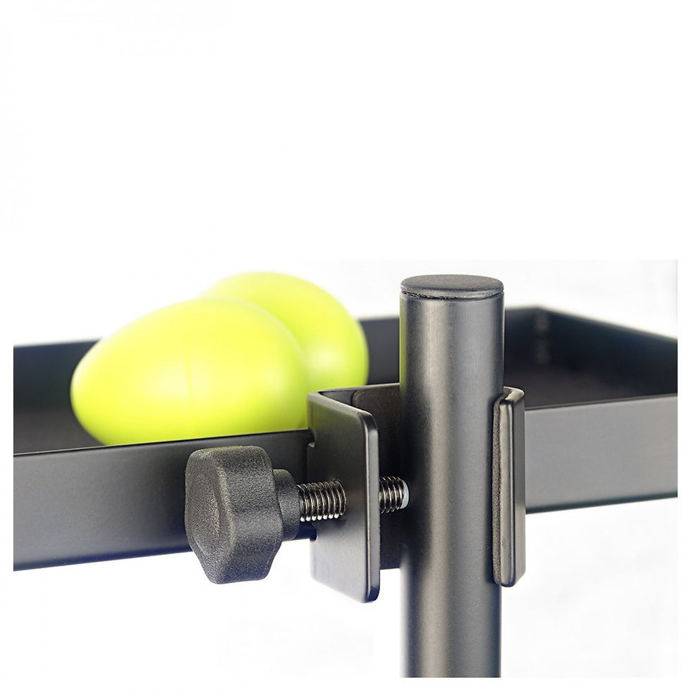 Image of Stagg Accessory Tray with Clamp - Large with accessories on close up