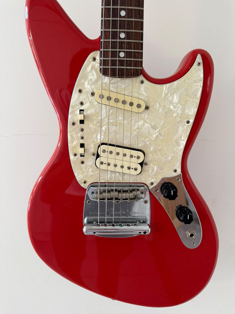 Front view of body of the Fender Kurt Cobain Jag-Stang - Fiesta Red