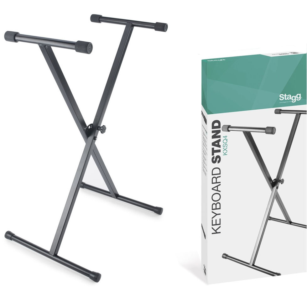 Image of Stagg KXSQ4 Foldable Keyboard Stand setup and packaging