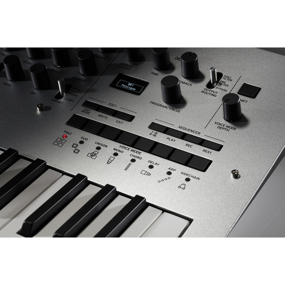 Image of Korg Minilogue Polyphonic Analogue Synthesiser top view right side detail