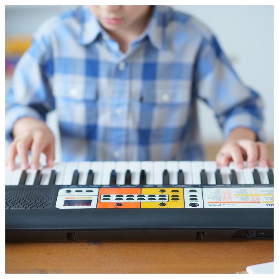 Image of Yamaha PSS-F30 Portable Keyboard back view being played by a child