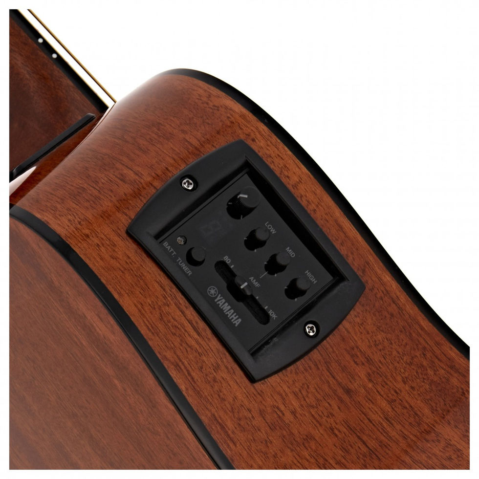 Image of Yamaha FGX800C Mk II Electro-Acoustic Guitar - Natural side shoulder view of pickup electronics