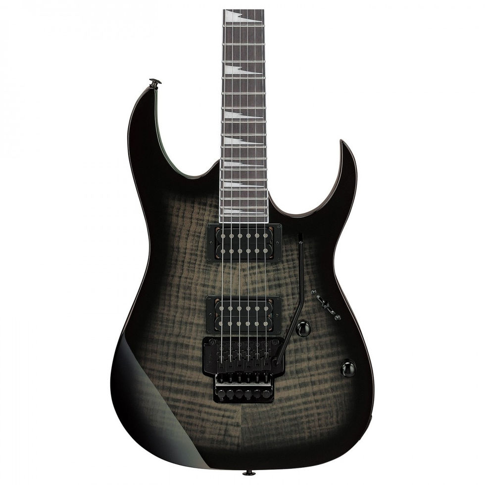 Front view of Ibanez GRG320FA Electric Guitar - Transparent Black Sunburst body detail