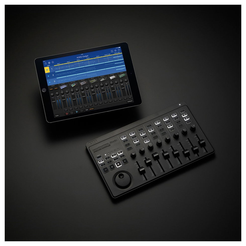 Image of Korg nanoKONTROL Studio MIDI Controller top view with tablet