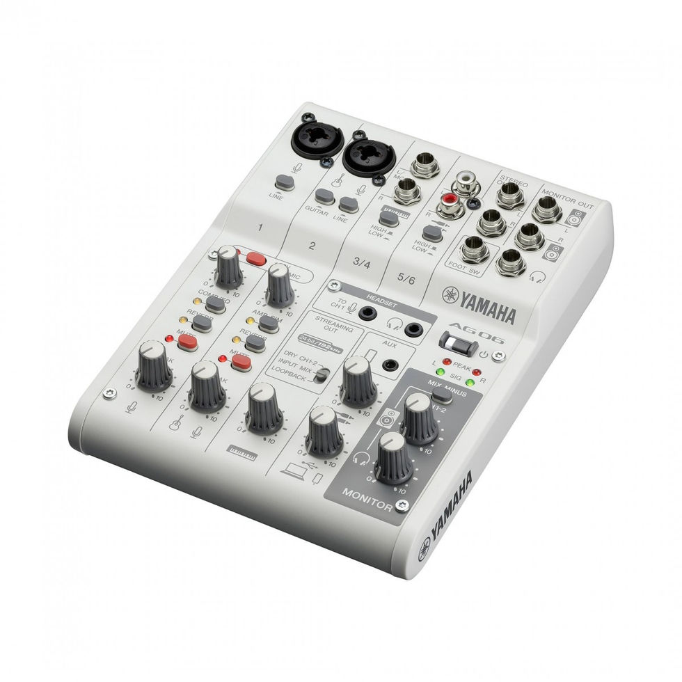 Image of Yamaha AG06 MK2 6 Channel Live Streaming Mixer - White top angled view