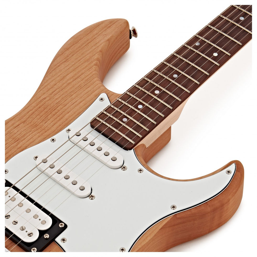 Image of Yamaha Pacifica 112V II Electric Guitar - Yellow Natural Stain top angled body view of pickups and neck from bottom