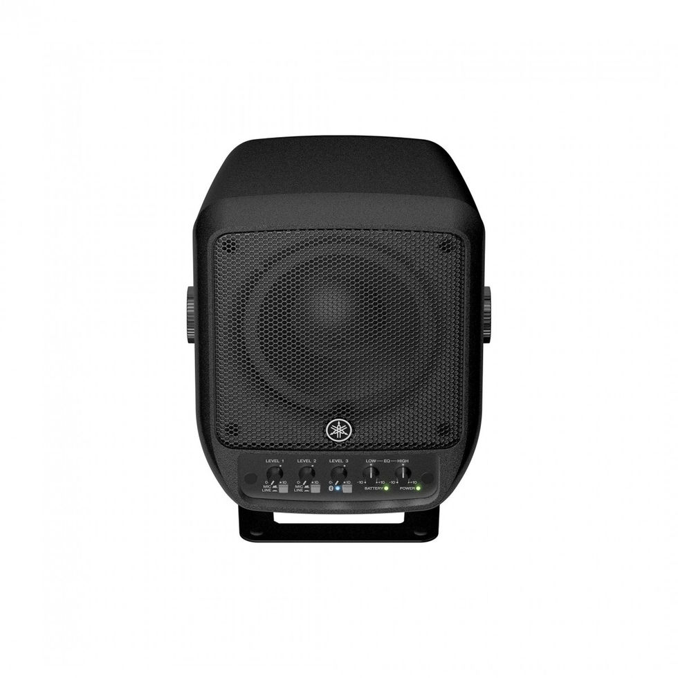 Image of Yamaha Stagepas 100BTR Portable Battery Powered PA System front view at slight top angle