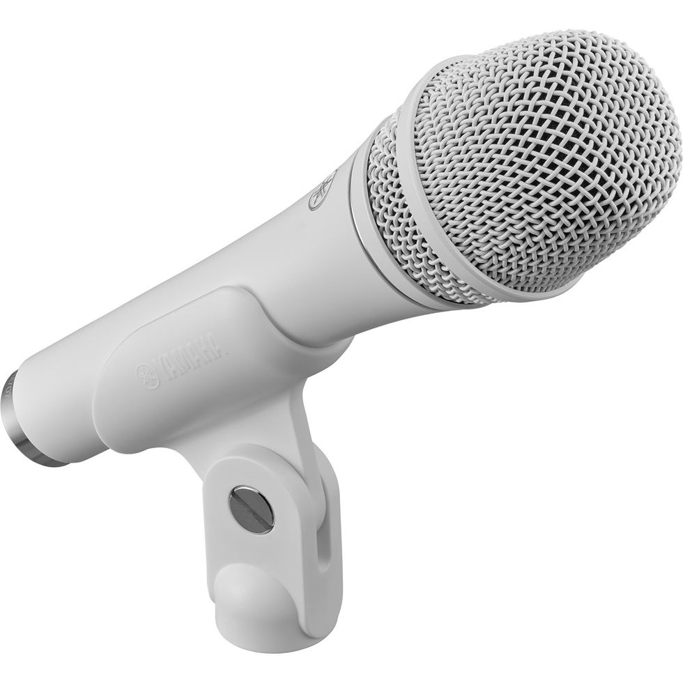 Image of Yamaha YDM707 Dynamic Vocal Microphone - White side view in clip