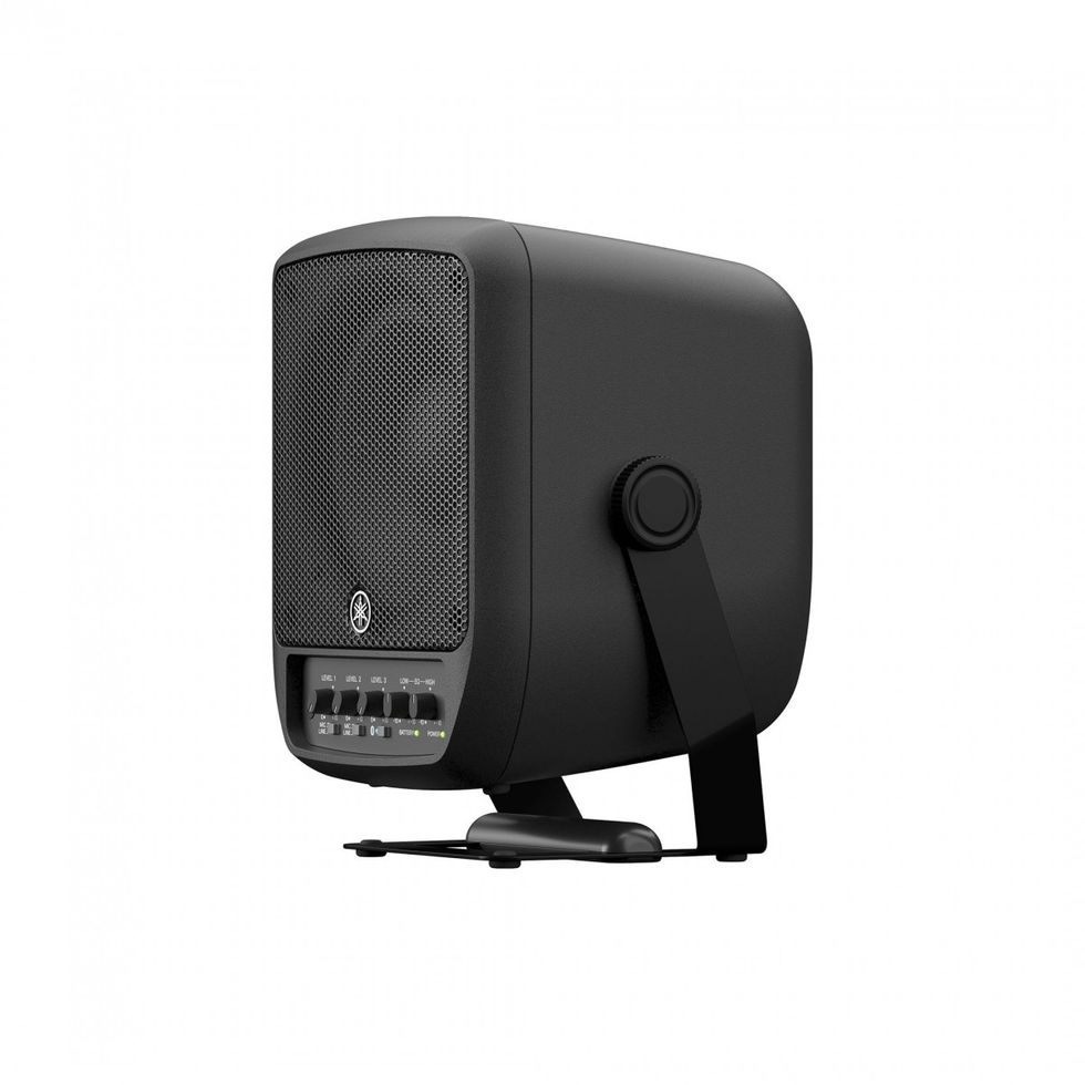 Image of Yamaha Stagepas 100BTR Portable Battery Powered PA System front view at left angle