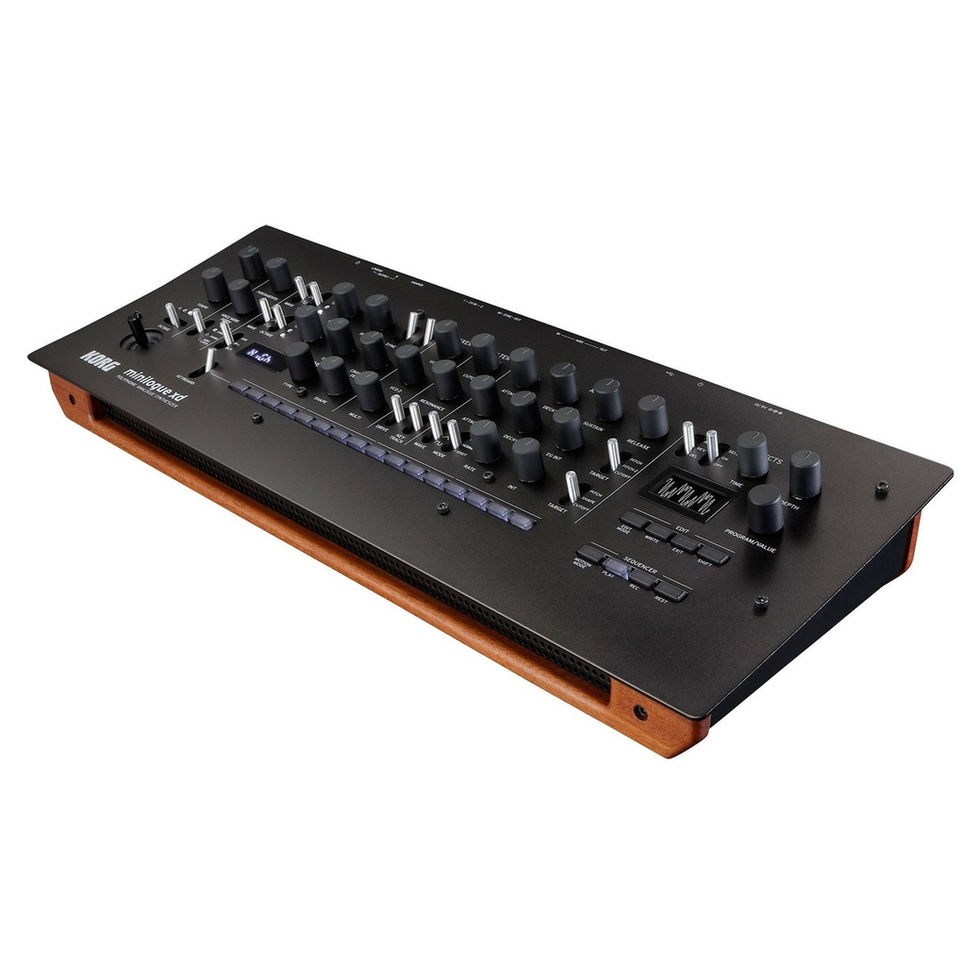 Image of Korg Minilogue XD Module top angled view at side