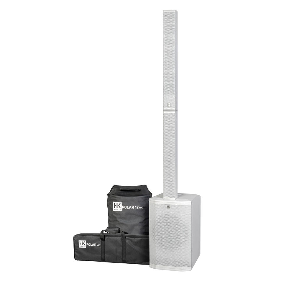 Image of HK Audio Polar 12 MK2 Column PA System - White with bags front view