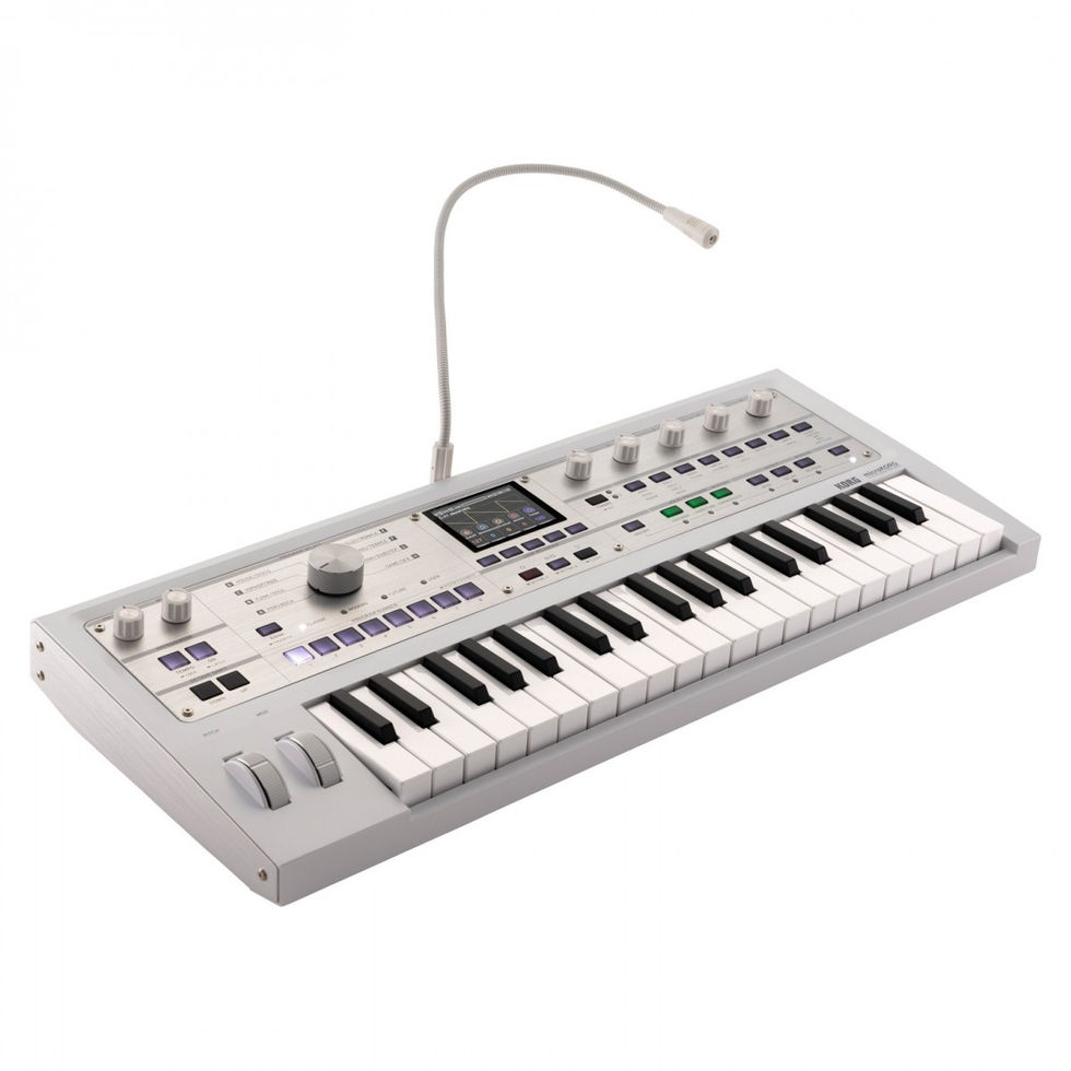 Image of Korg MicroKorg 2 Synth - White angled top view with microphone