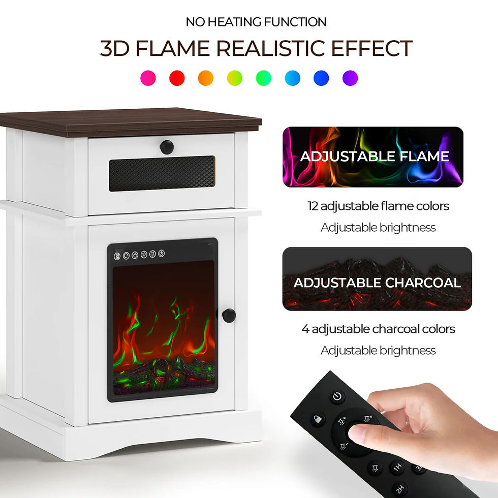 Thumbnail: LED Fireplace Nightstand with Drawer,Adjustable Light Bedside Table for Bedroom,