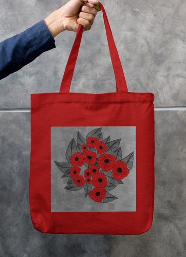 Red Flora - Zipered Tote | Geet Artware