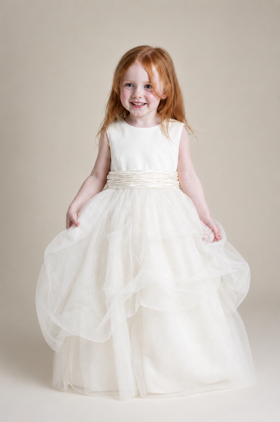 Thumbnail: Ivory Lace Detailed Bodice Sparkly Tulle Skirt