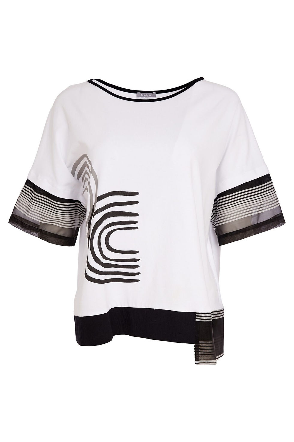 Thumbnail: 259 NAYA Placement Print Top With Stripe Hem Panel And Cuff