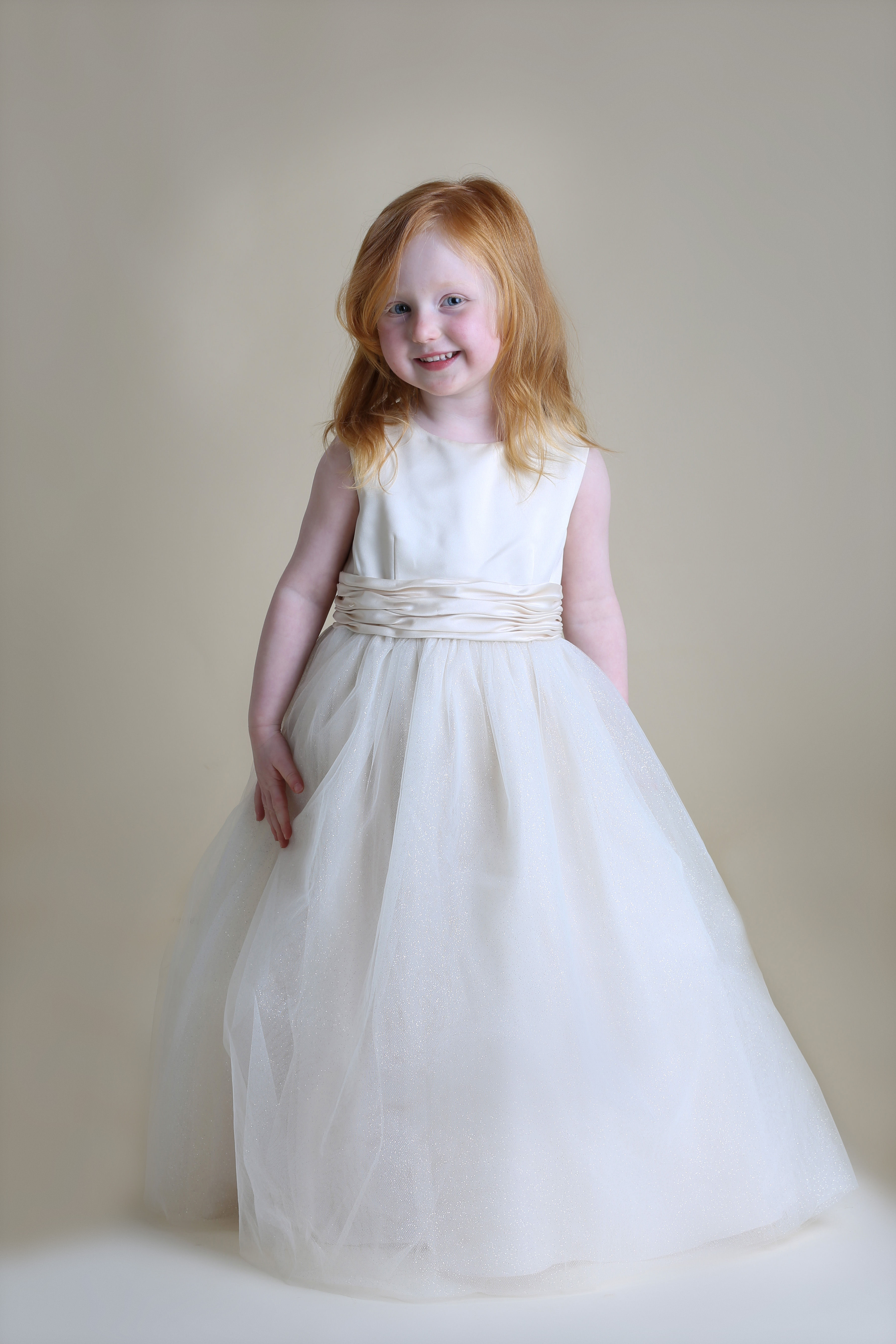 Champagne Satin Bodice Sparkle Tulle Flower Girl Dress