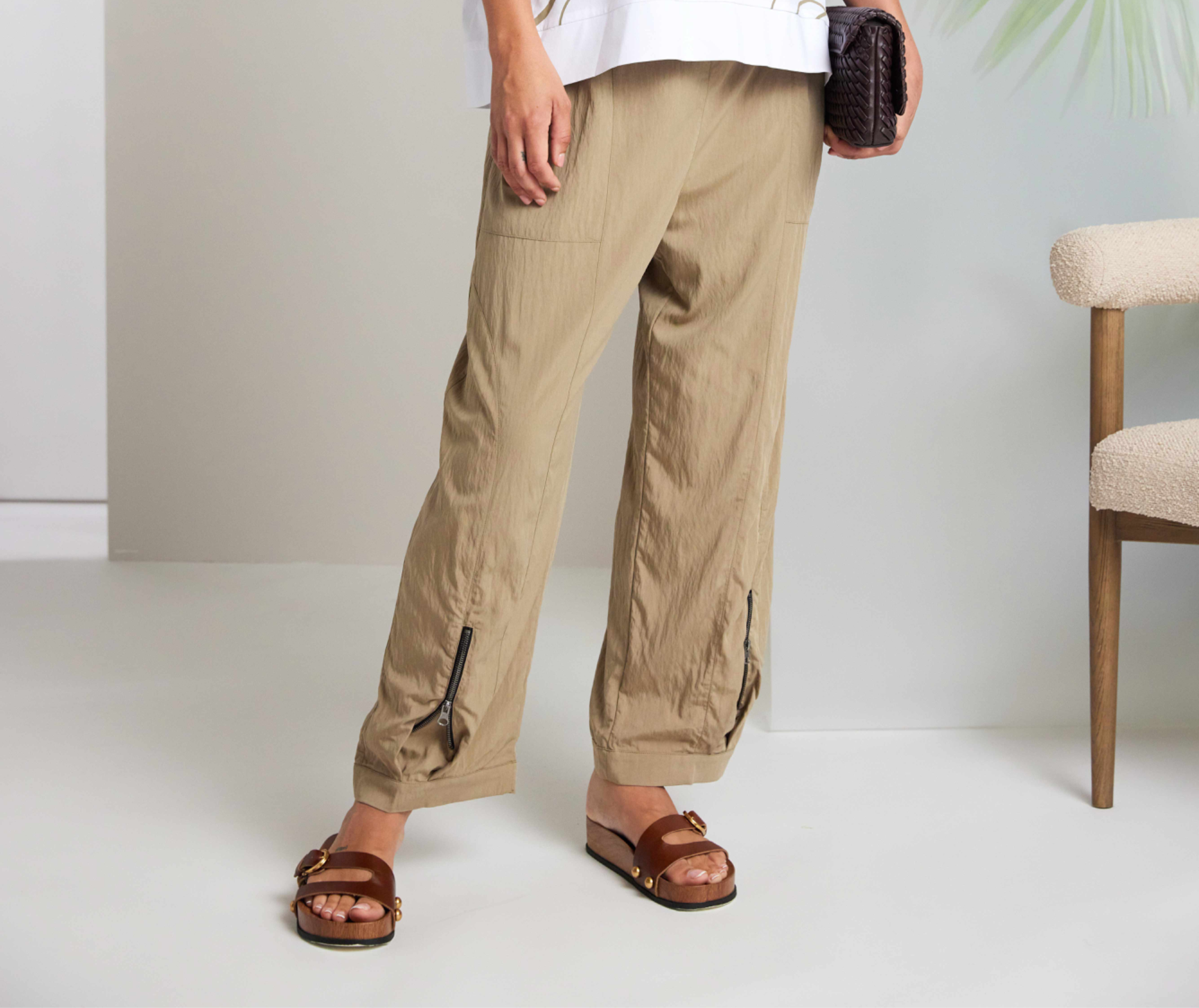 222 NAYA Pull Up Trouser With Zip Detail At Cuff Hem