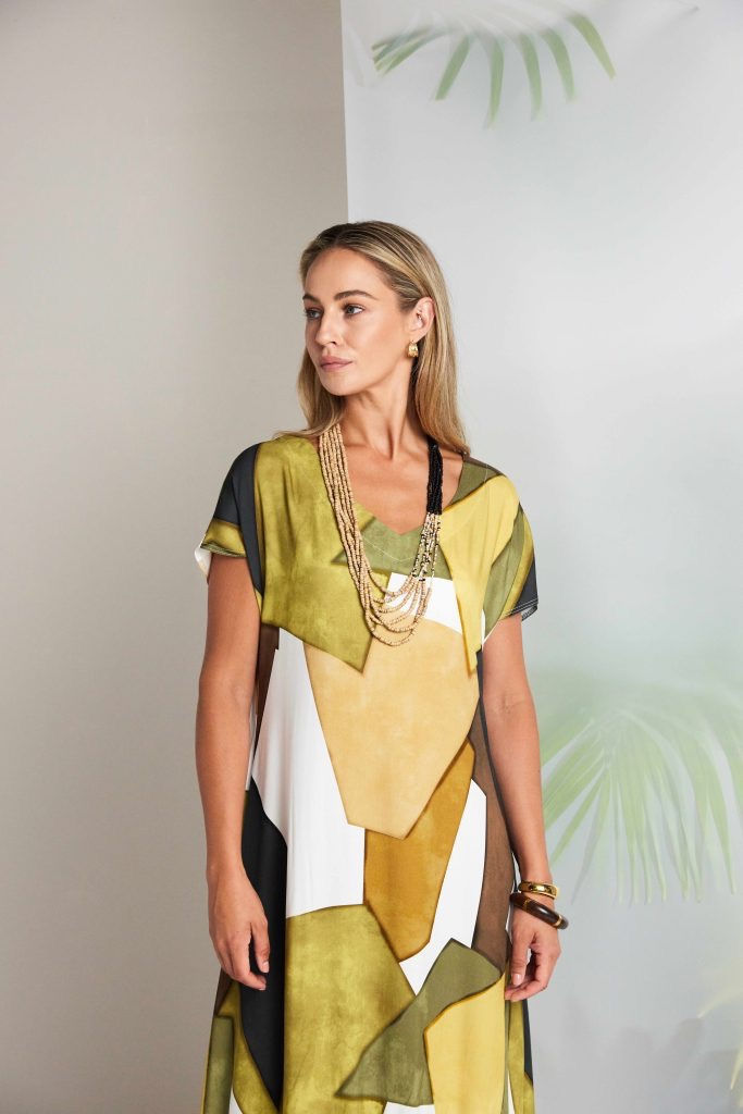 Thumbnail: 151 NAYA Multi Colour Graphic Print Vee Neck Dress
