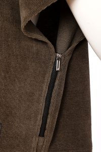 Thumbnail: Model wearing NAYA NAW26253 soft ribbed cowl-neck top in Choko with coordinating trousers