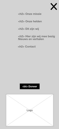 Dit is een weergave van de wireframes menu mobiel van stichting honden campus