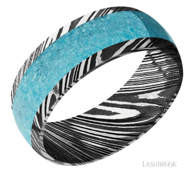 DAMASCUS STEEL BAND WITH TURQUOISE CENTER