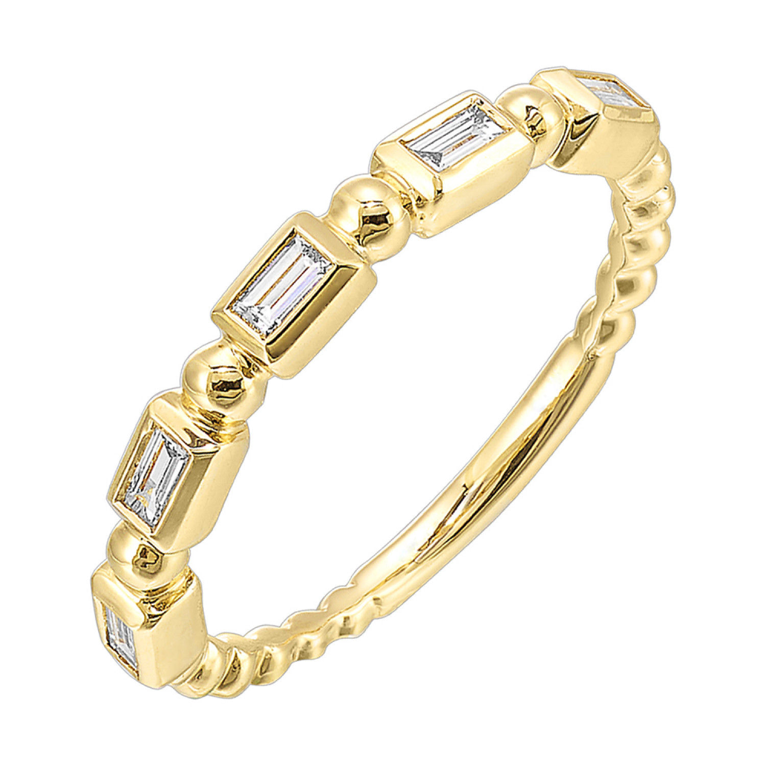 Alternating Bead & Bezet Set Diamond Baguette Band