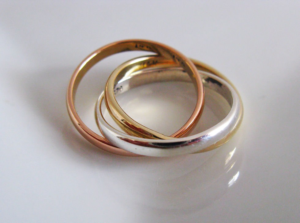 14K Gold Russian Wedding Ring. Unisex Mixed Metal Rolling Ring.