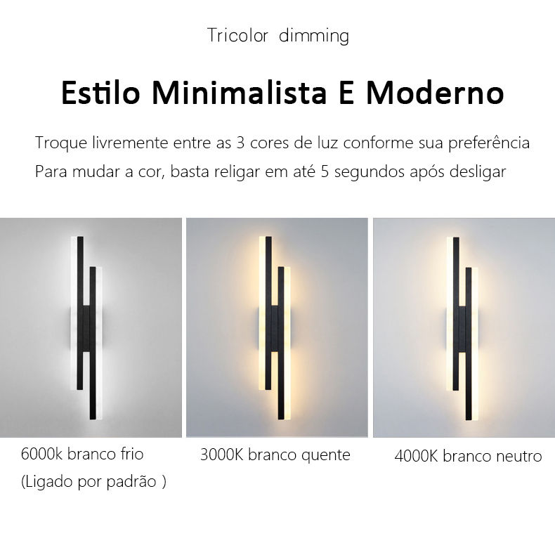 Miniatura: Luminária Parede Arandela Preta Moderna Led 15w 8x50cm 1972-P