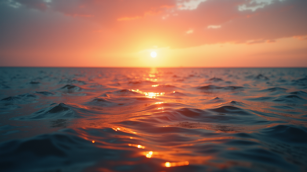 High angle view of a serene ocean horizon at sunset