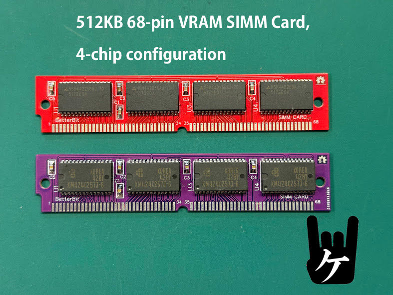 VRAM 512KB 68-pin SIMM Card, 4-chip configuration