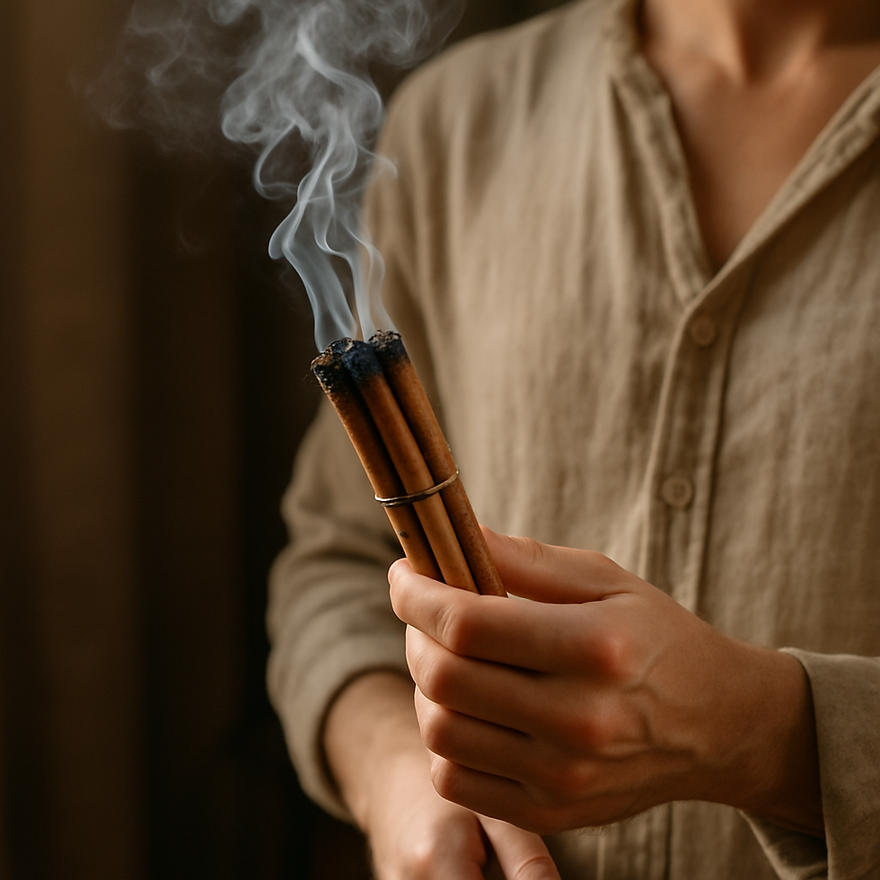 Fazendo defumação com canela.