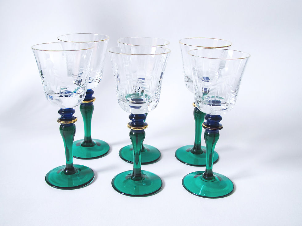 Thumbnail: vintage etched glass Claret jug and six glasses set
