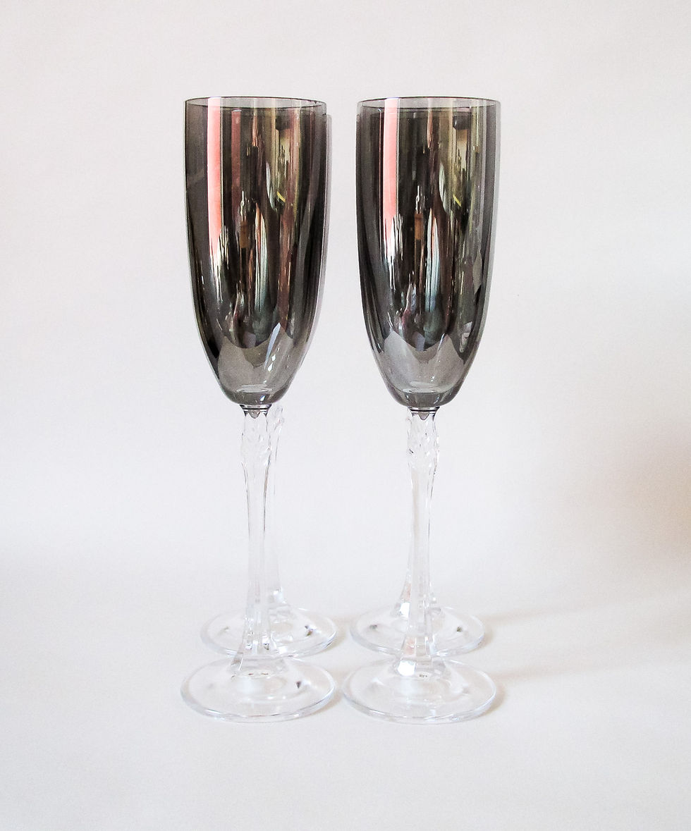 Thumbnail: Vintage Champagne Flutes - Smoky Lustre and Clear Crystal.